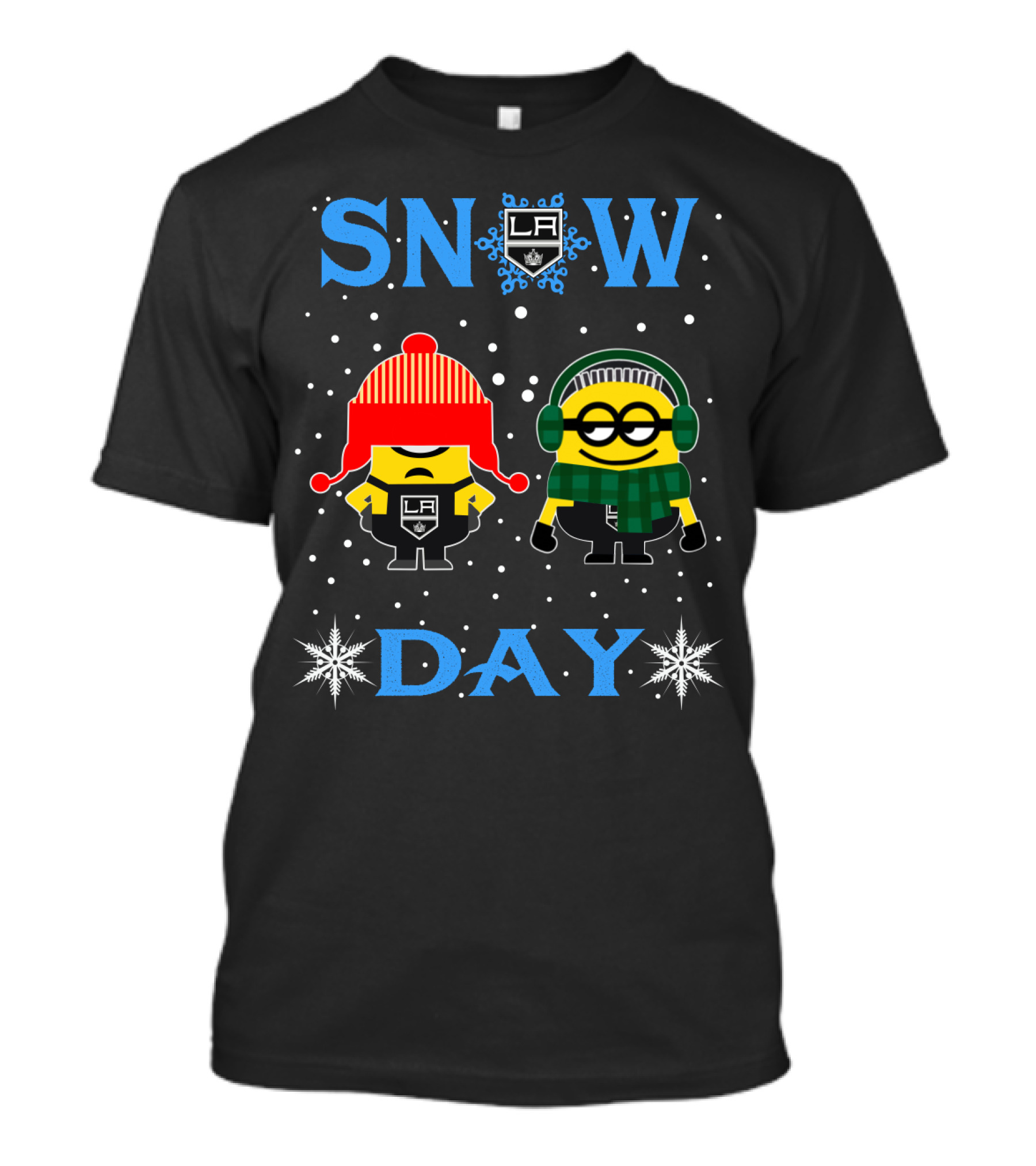 Los Angeles Kings Snow Day Featuring Minions In Winter Gear T-Shirt