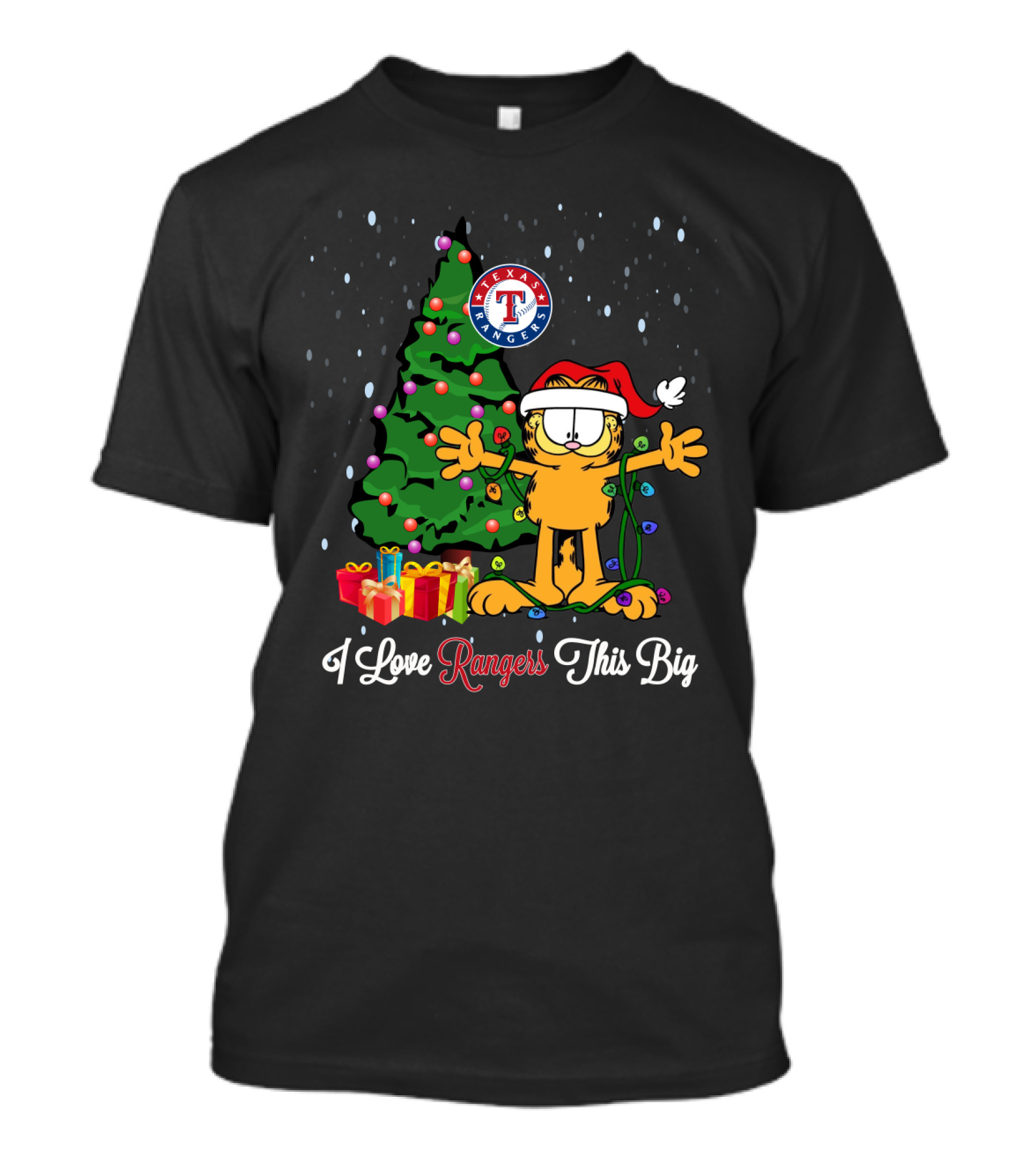 I Love Rangers This Big Texas Rangers Garfield Christmas Tree Presents T-Shirt