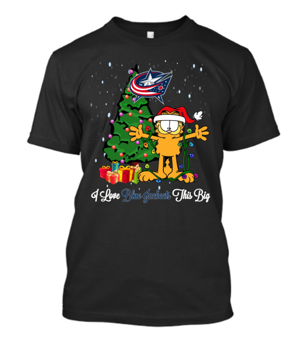 I Love Columbus Blue Jackets Garfield Christmas Tree Santa Hat Presents This Big T-Shirt