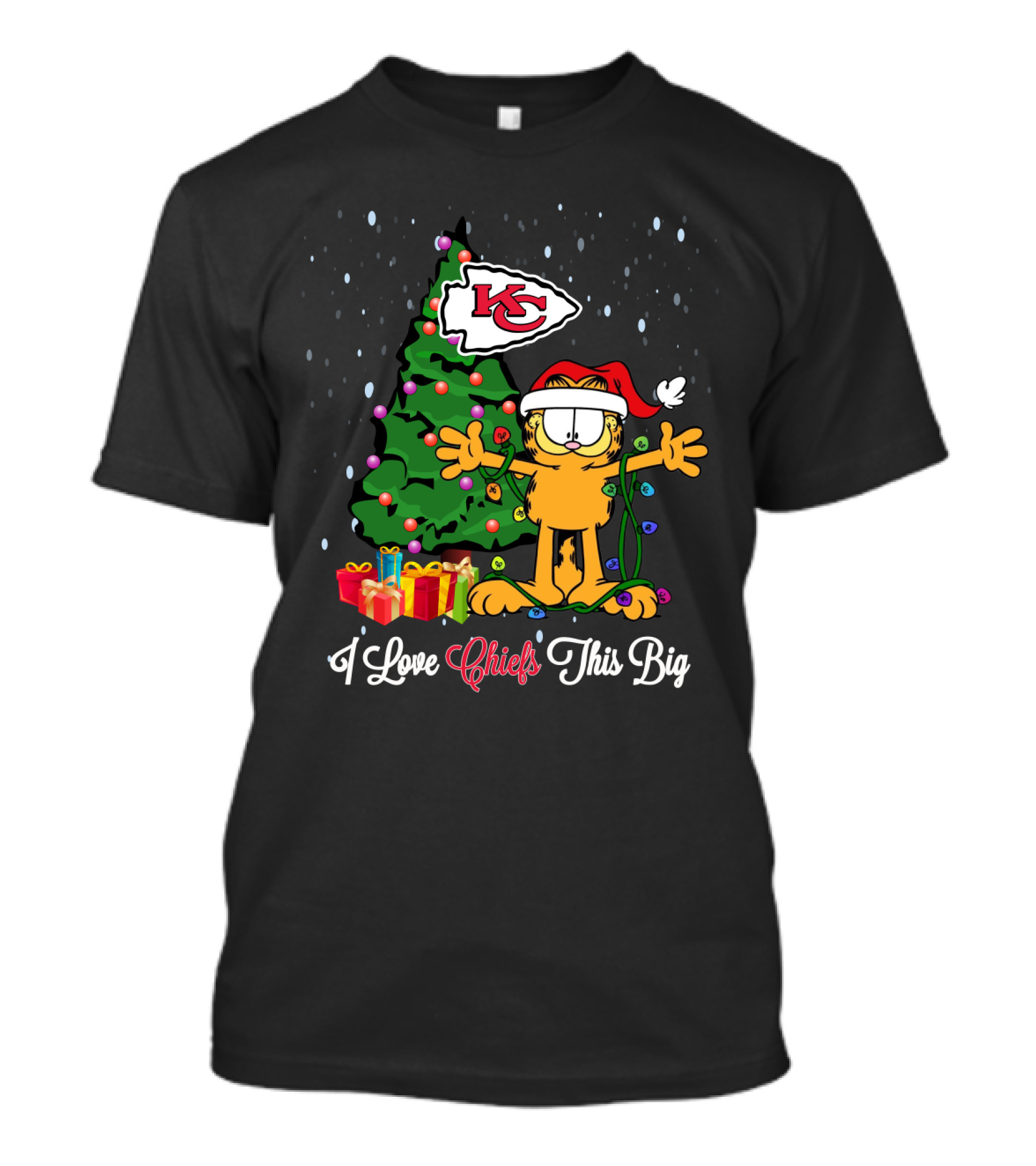I Love Chiefs This Big Xmas Garfield Cat Kansas City Chiefs Christmas Tree T-Shirt