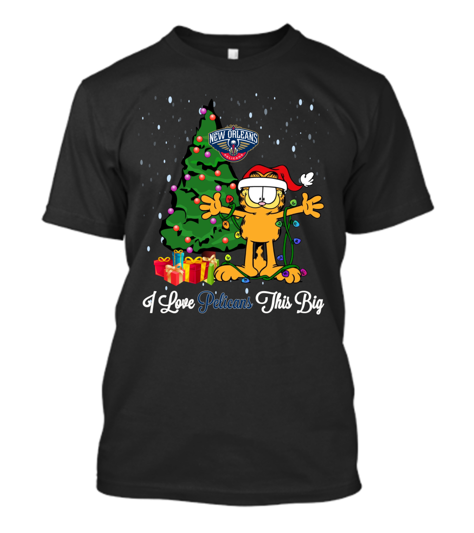 I Love Pelicans This Big Xmas Garfield Cat New Orleans Pelicans T-Shirt