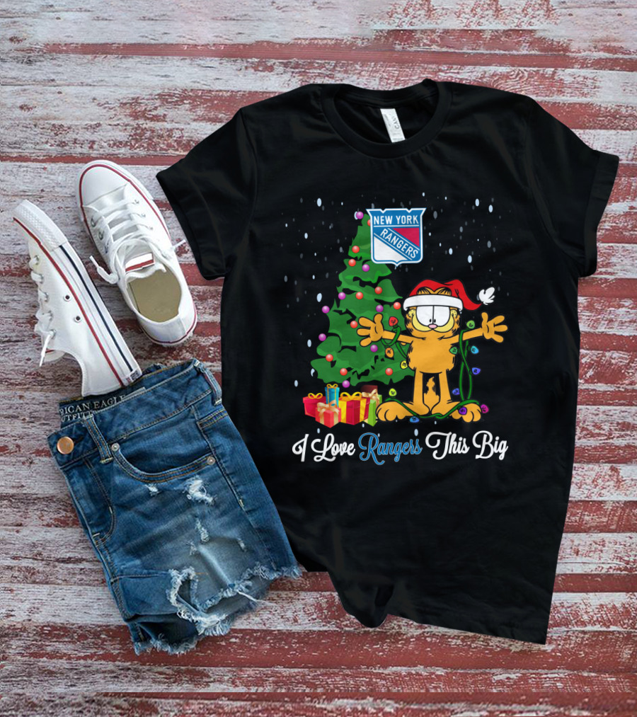 New York Rangers Xmas Garfield Cat Holiday Scene I Love Rangers This Big T-Shirt