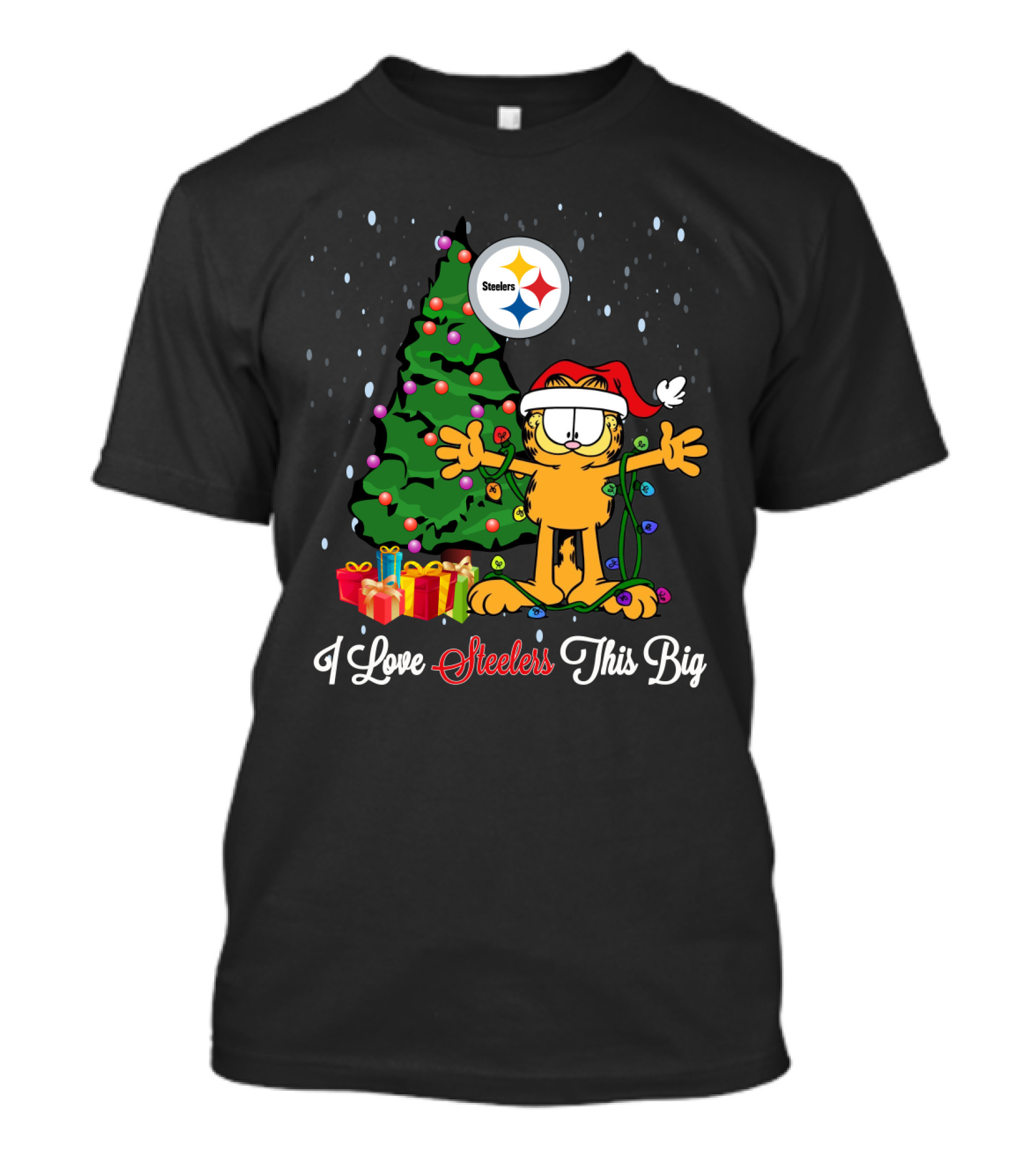 I Love Steelers This Big Garfield Christmas Tree Steelers T-Shirt