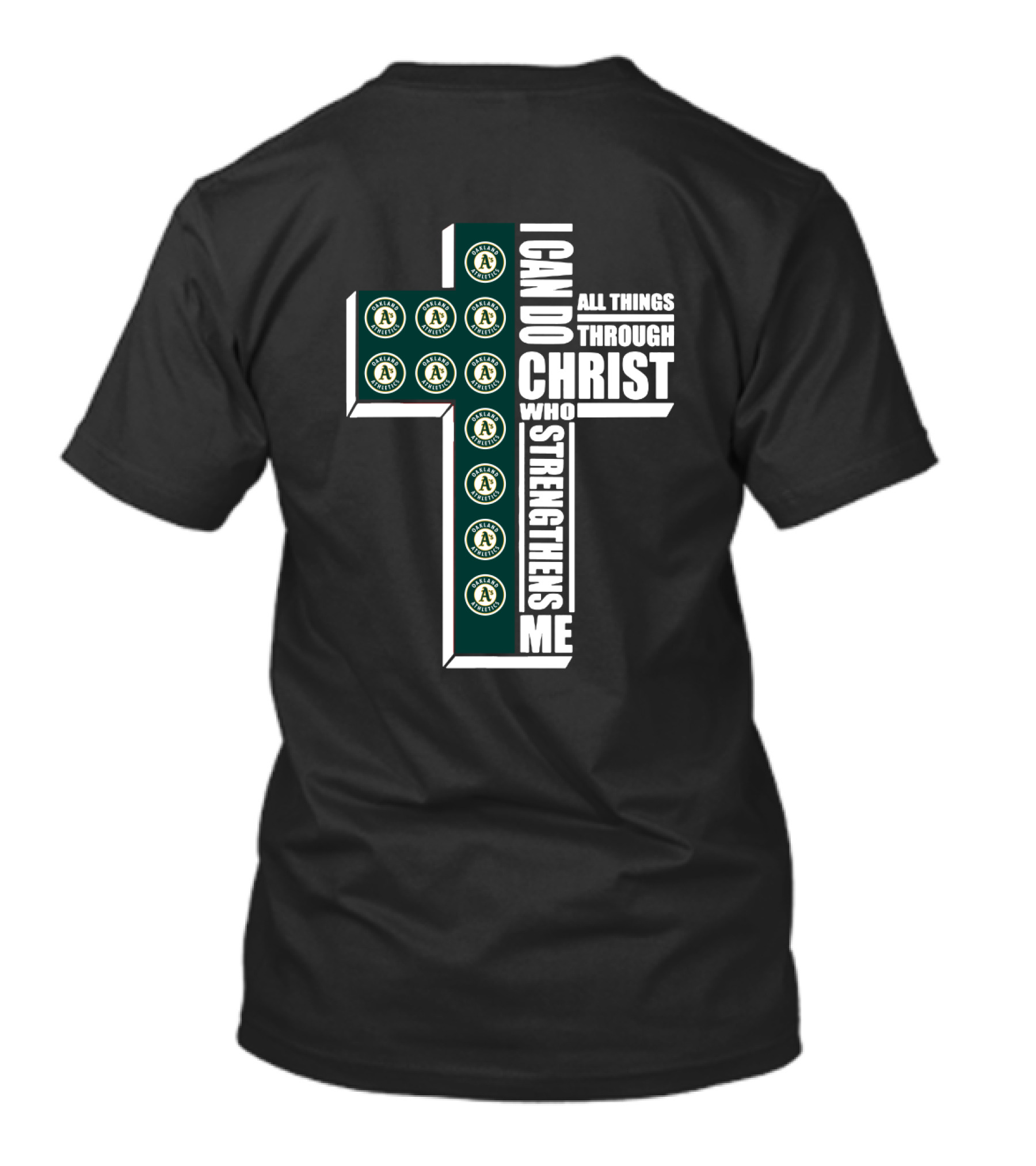 Athletics Logo Cross Design With I Can Do All Things Through Christ Text T-Shirt