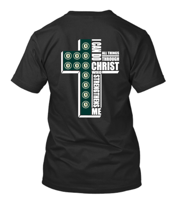 Athletics Logo Cross Design With I Can Do All Things Through Christ Text T-Shirt