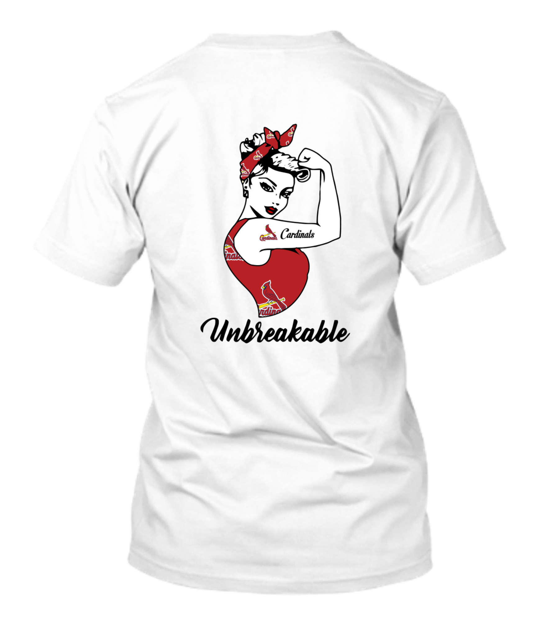 Unbreakable St. Louis Cardinals Strong Girl With Cardinals Logo Rosie Riveter Bandana T-Shirt