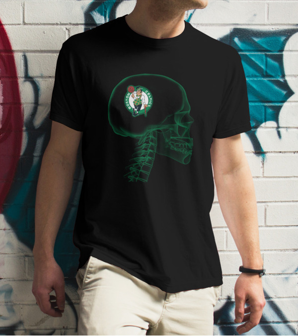Boston Celtics Brain X-Ray Halloween Skull T-Shirt