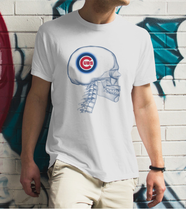 Chicago Cubs Logo Integrated In Brain X-Ray Skeleton T-Shirt
