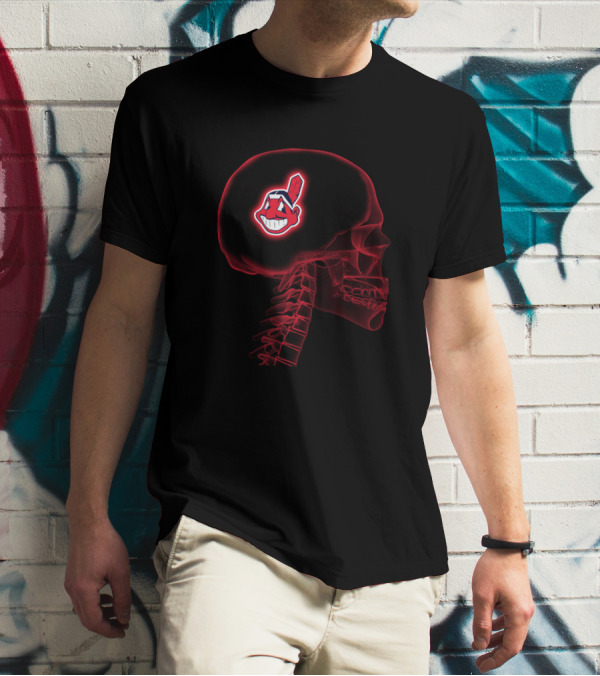 Cleveland Indians Chief Wahoo Logo In Skull X-Ray Brain T-Shirt