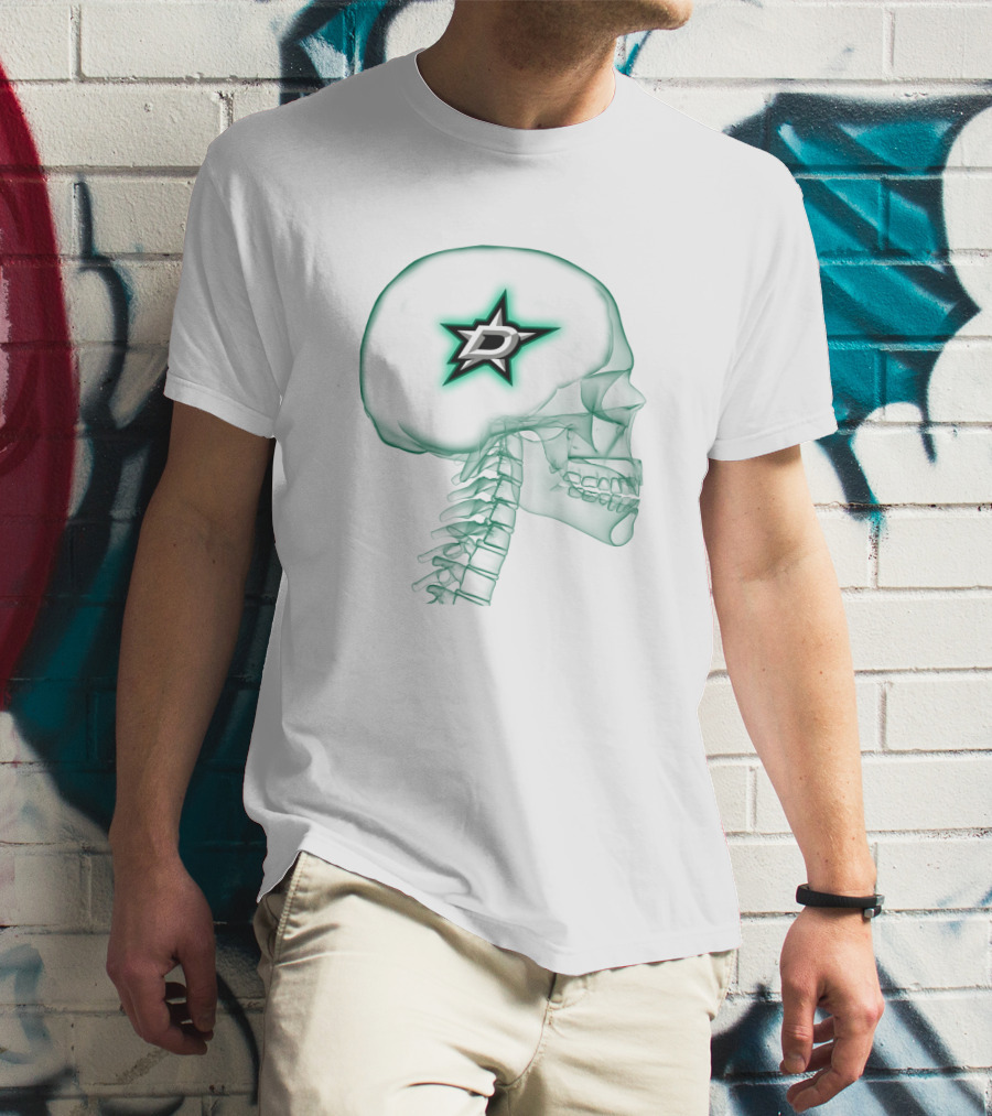 Dallas Stars Logo Inside Neon Green Skull X-Ray T-Shirt