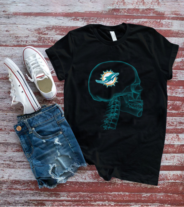 Miami Dolphins Skull Logo In My Brain Halloween T-Shirt