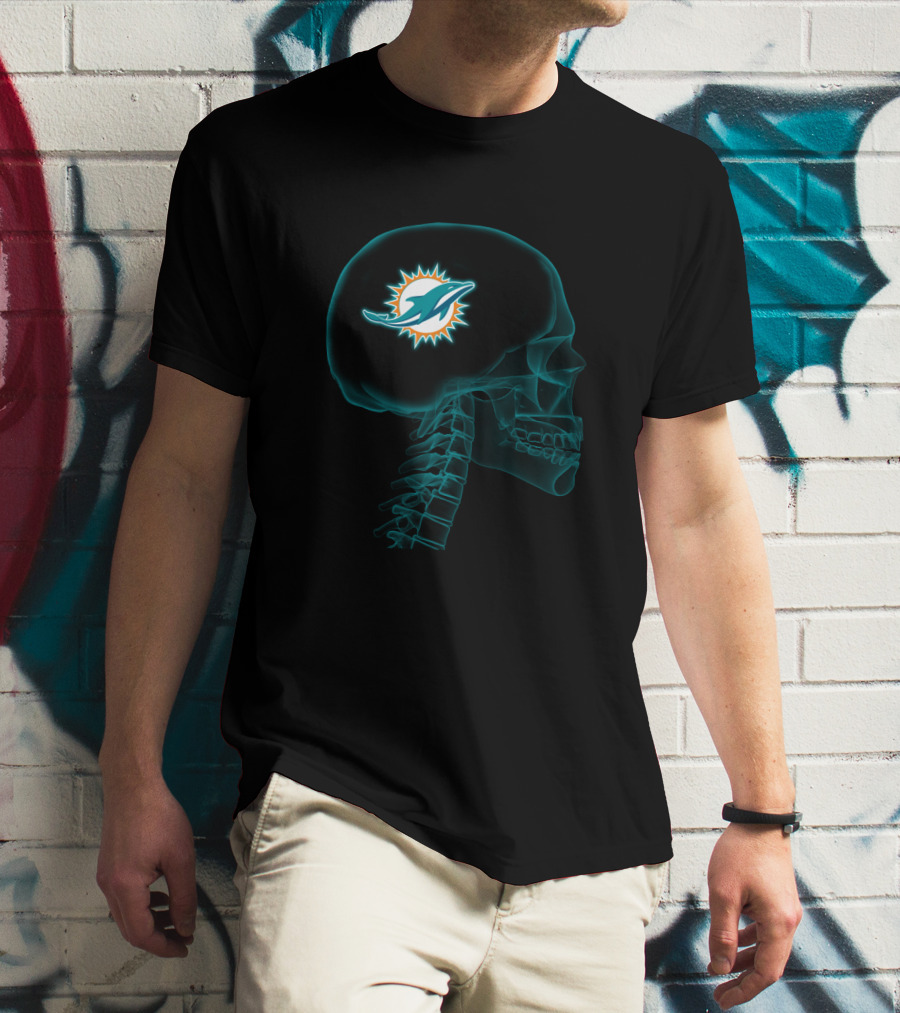 Miami Dolphins Skull Logo In My Brain Halloween T-Shirt