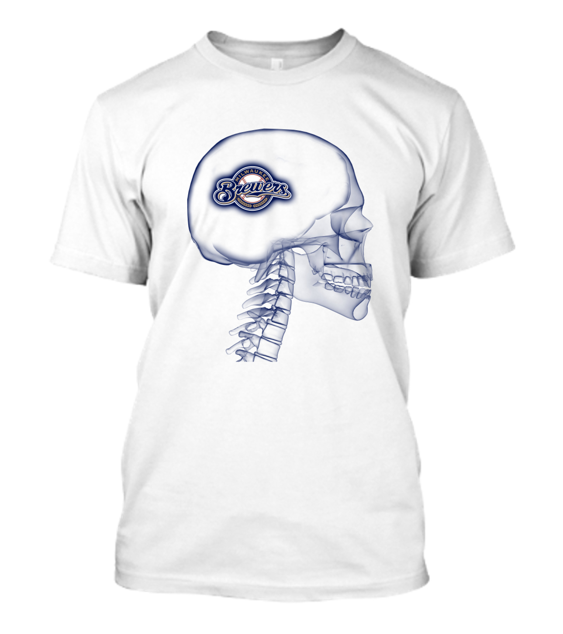 Milwaukee Brewers Logo Inside Human Skull Outline T-Shirt