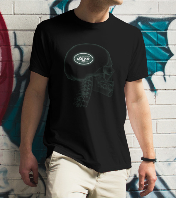New York Jets Logo Inside Skull Halloween For Fans T-Shirt