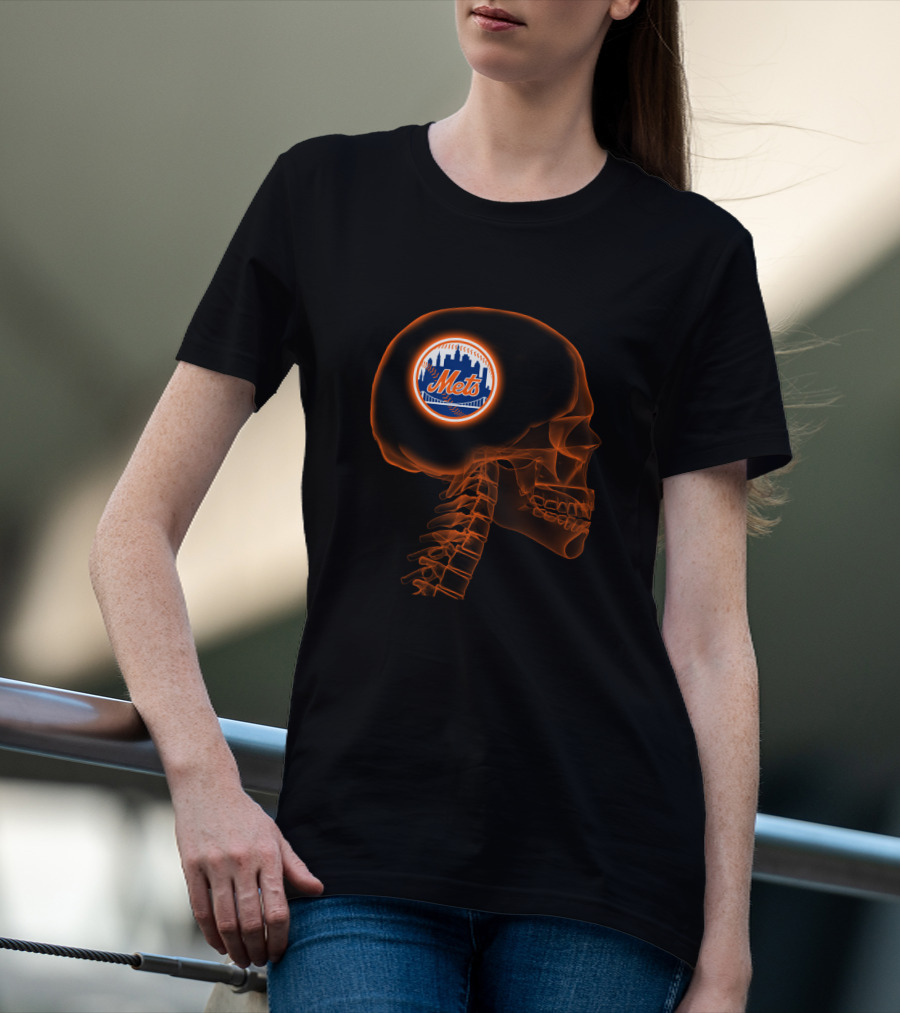 New York Mets Logo Inside X-Ray Skull Brain T-Shirt