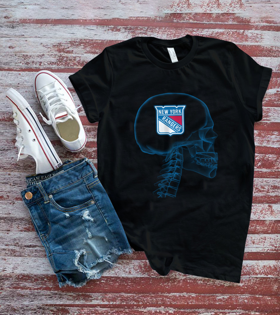 New York Rangers Logo Inside Skull X-Ray Brain Concept T-Shirt