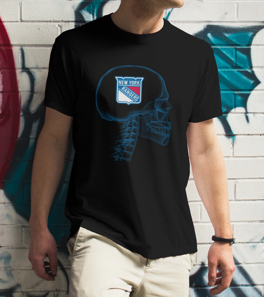 New York Rangers Logo Inside Skull X-Ray Brain Concept T-Shirt