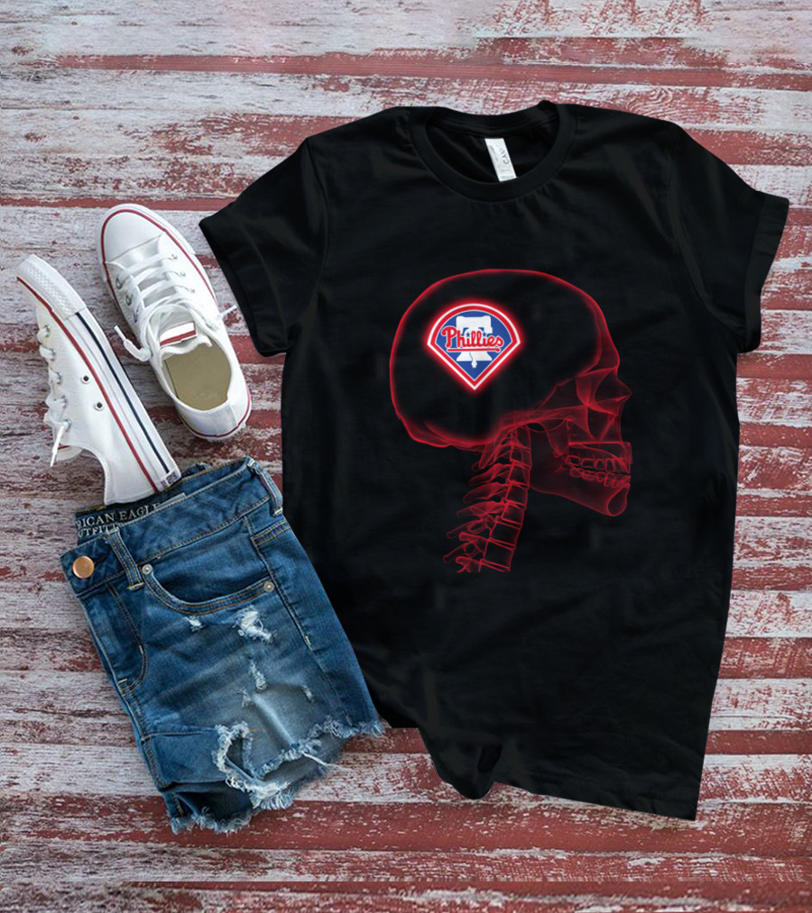 Philadelphia Phillies Logo Embedded In Mind Skull T-Shirt