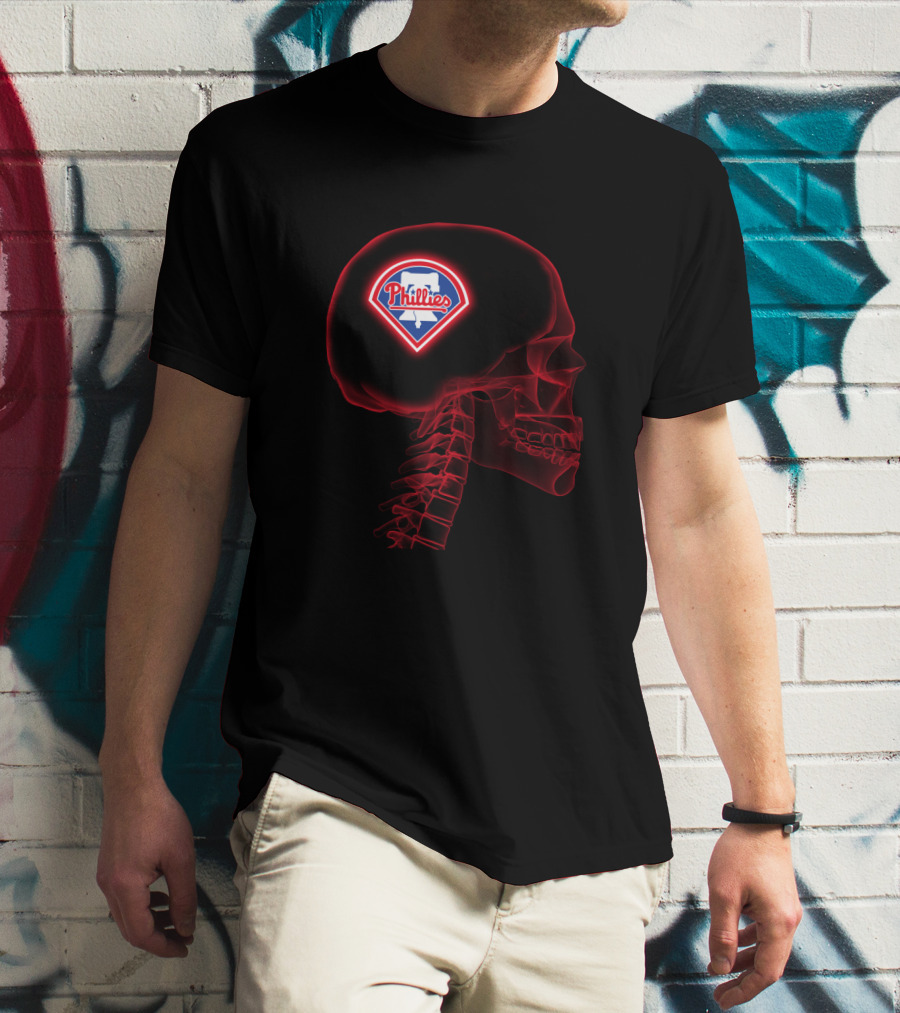Philadelphia Phillies Logo Embedded In Mind Skull T-Shirt