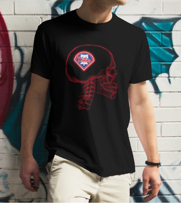 Philadelphia Phillies Logo Embedded In Mind Skull T-Shirt