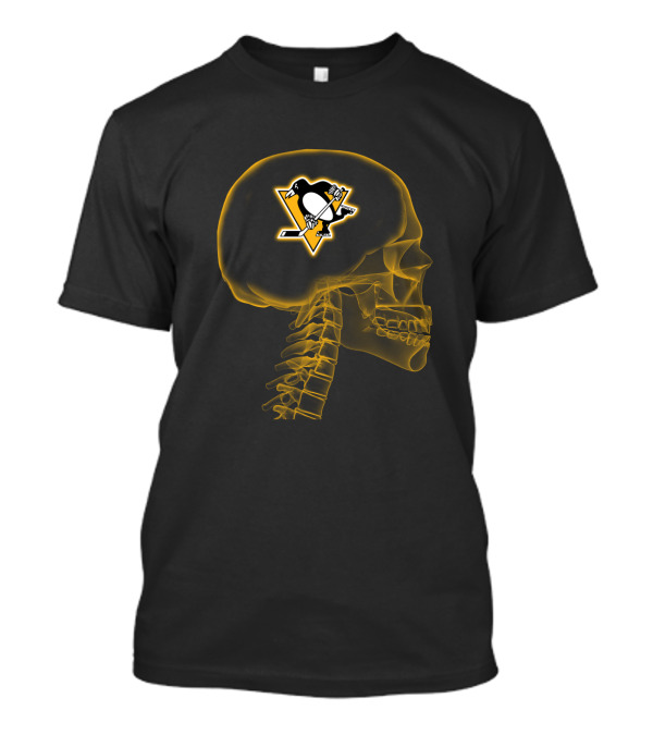 X-Ray Skull With Pittsburgh Penguins Hockey Logo Inside Brain T-Shirt