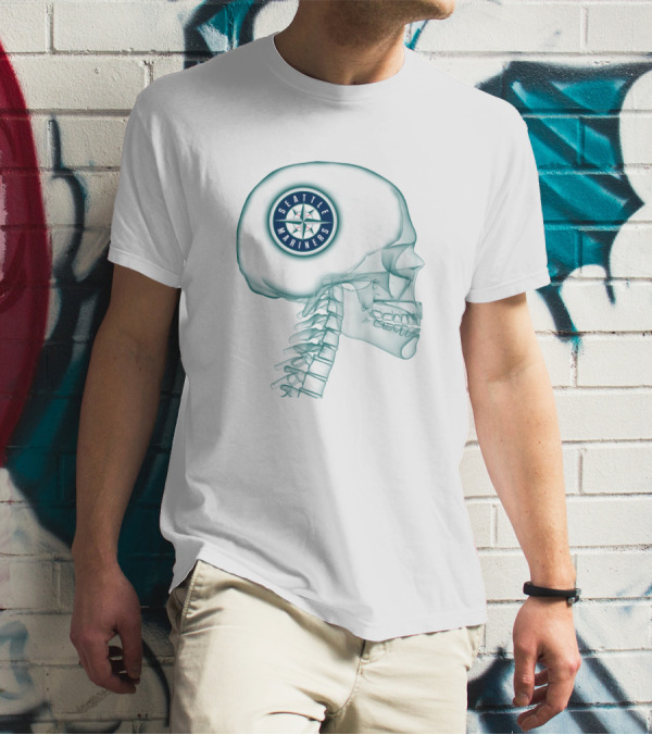 Seattle Mariners Logo Inside X-Ray Skull Image T-Shirt