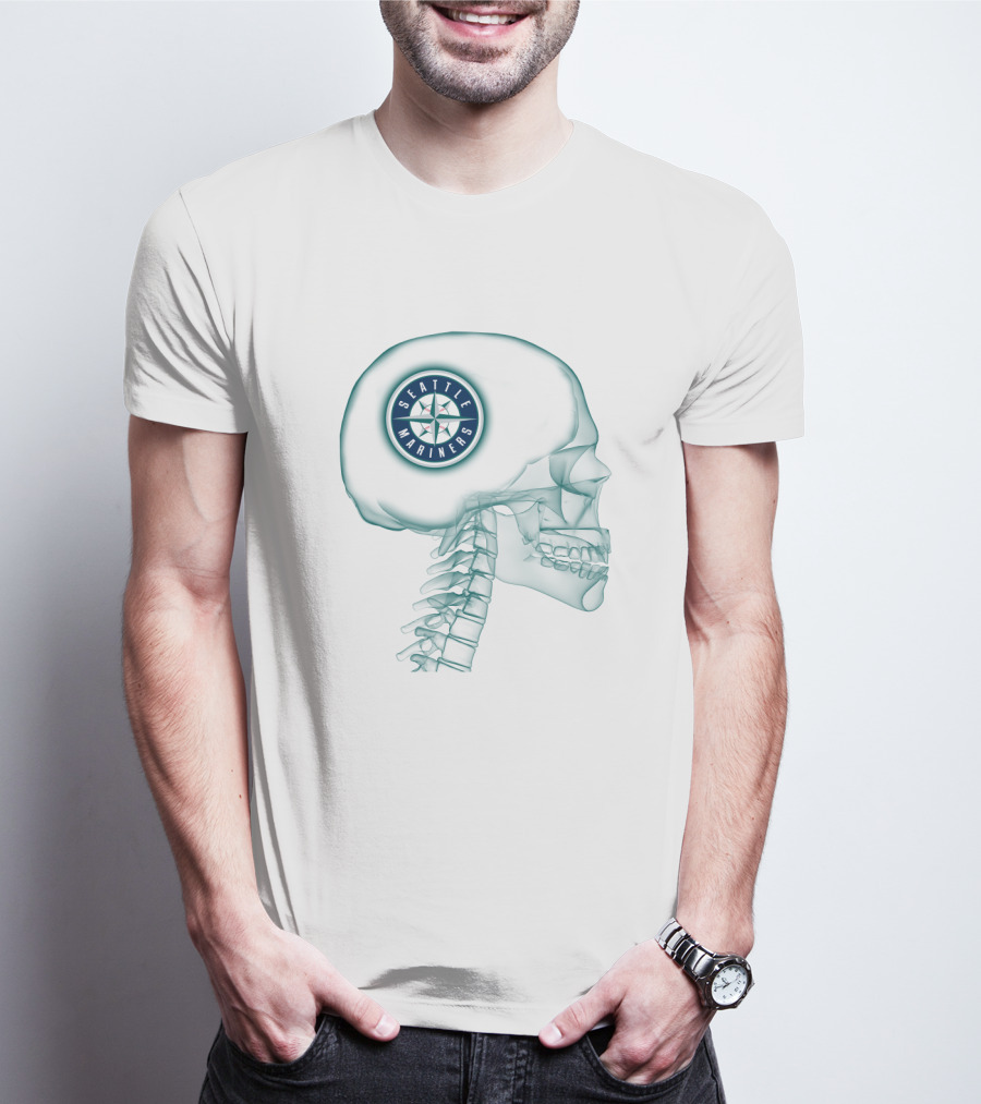 Seattle Mariners Logo Inside X-Ray Skull Image T-Shirt