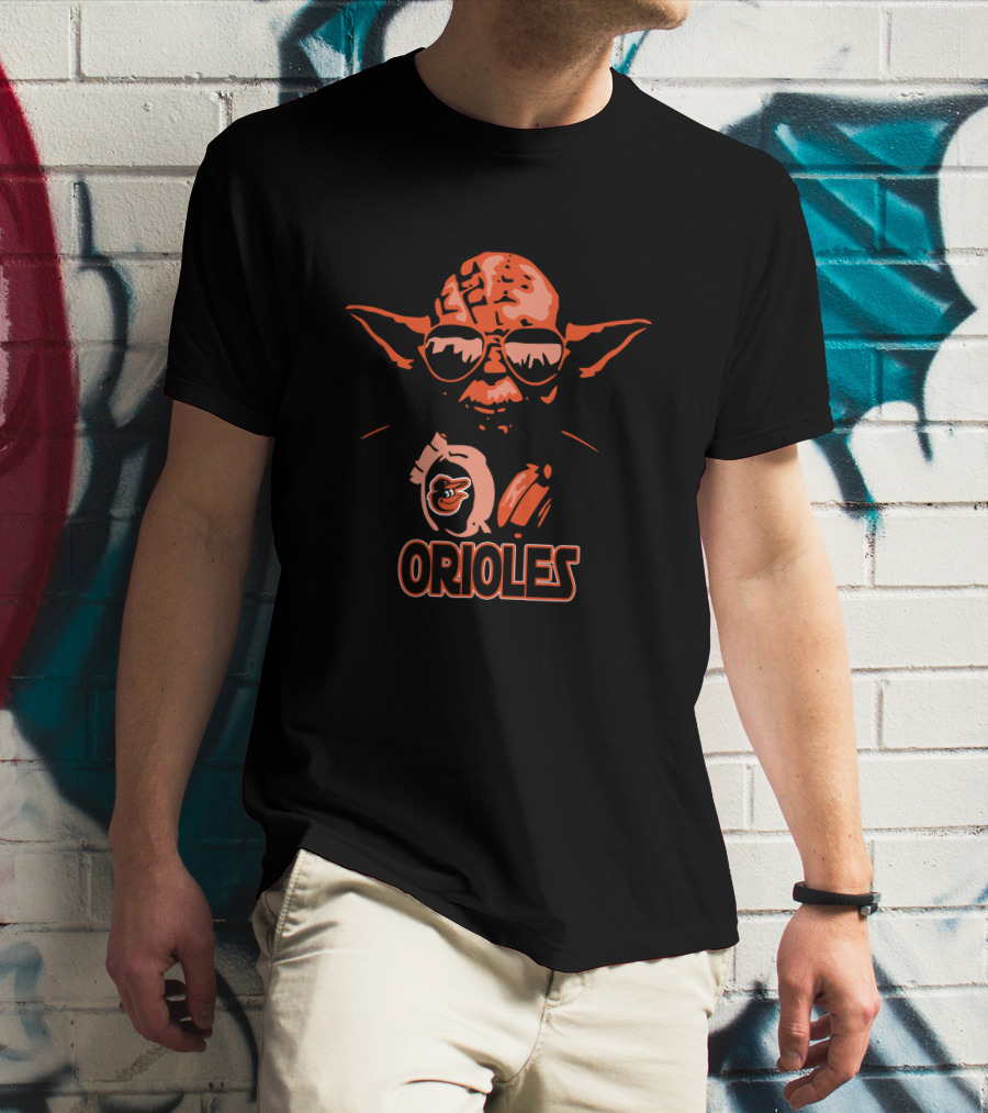 Yoda Orioles Fan Art Featuring Baltimore Team Logo And Sunglasses T-Shirt
