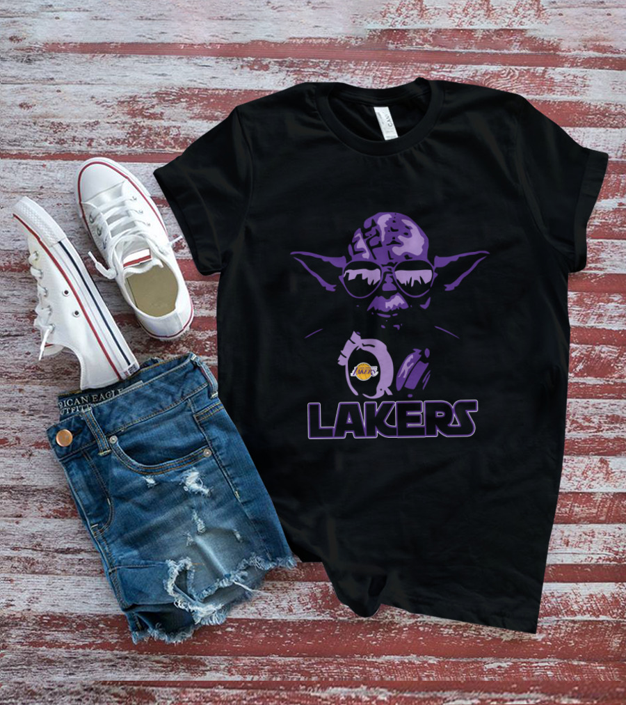 Yoda Lakers Purple Sunglasses Star Wars Los Angeles Fans T-Shirt