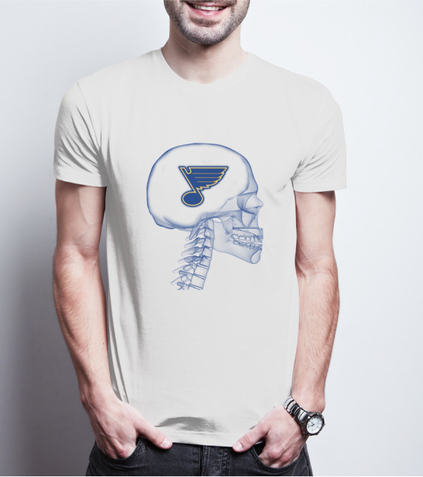 St. Louis Blues Hockey Logo Inside Skull Blueprint T-Shirt