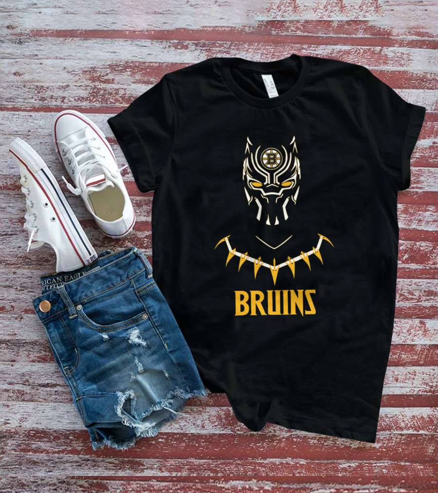 Black Panther Boston Bruins Mashup Fan Art With Bruins T-Shirt