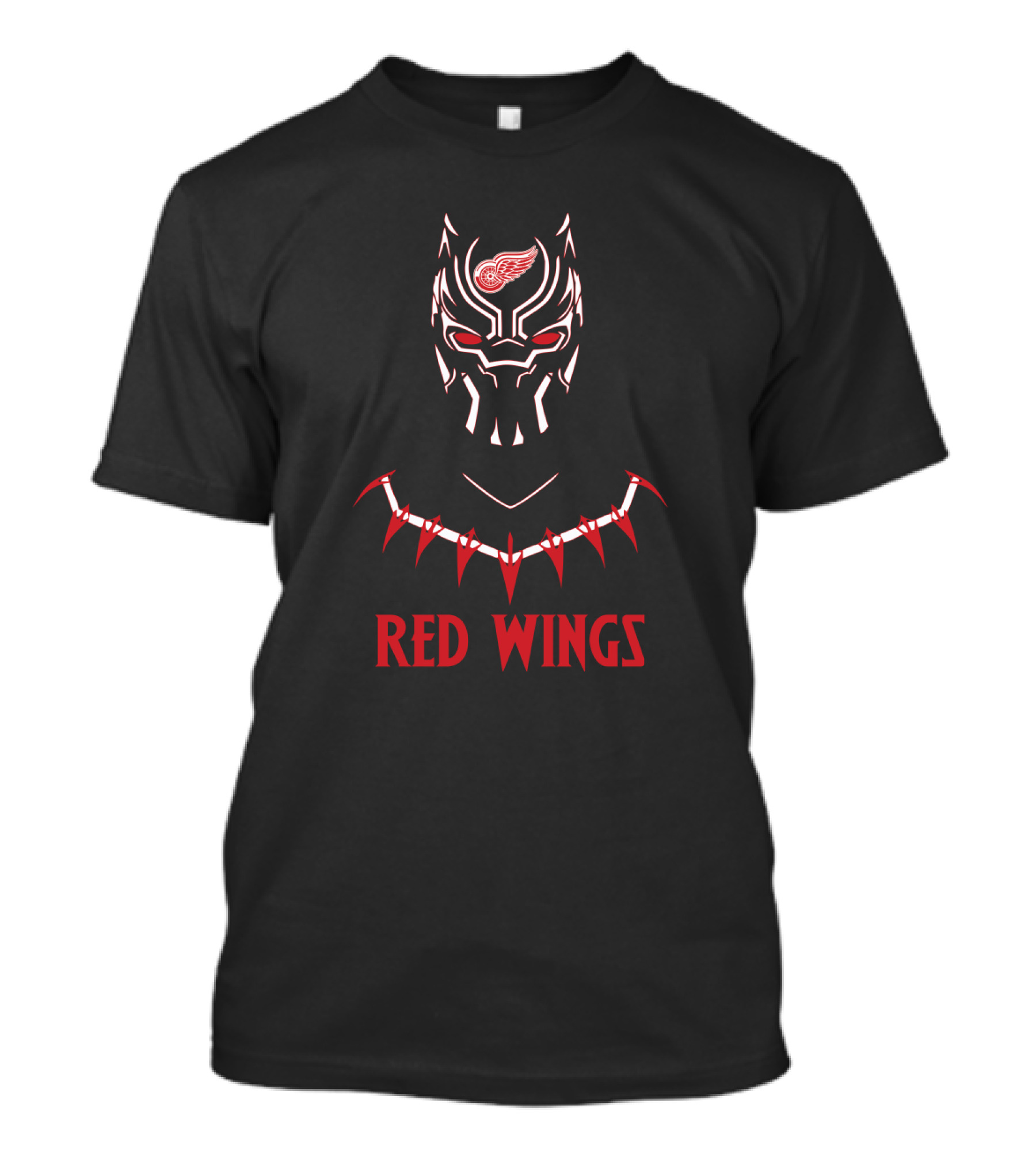 Black Panther Mask With Detroit Red Wings Logo And Red Wings T-Shirt