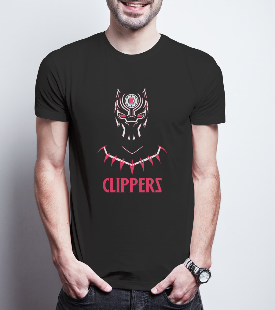 Clippers Black Panther Mask With La Clippers T-Shirt