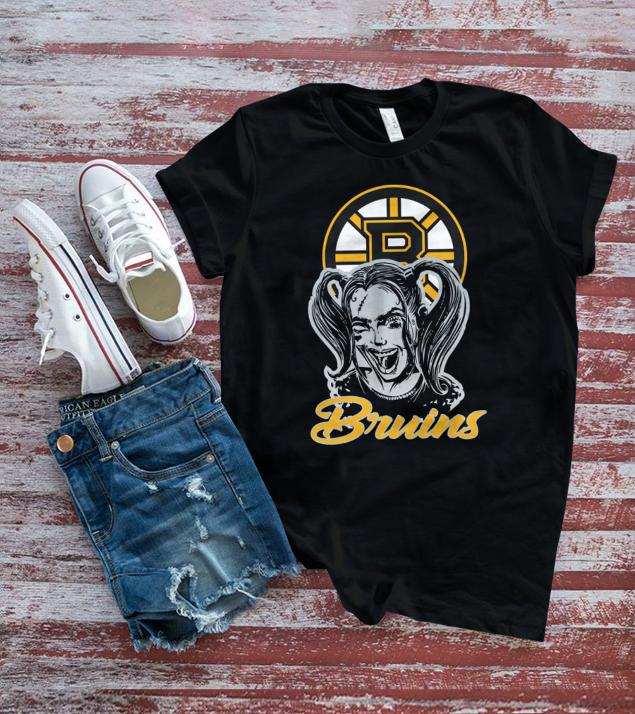 Harley Quinn Bruins Fan Art Imagery With Boston Bruins T-Shirt