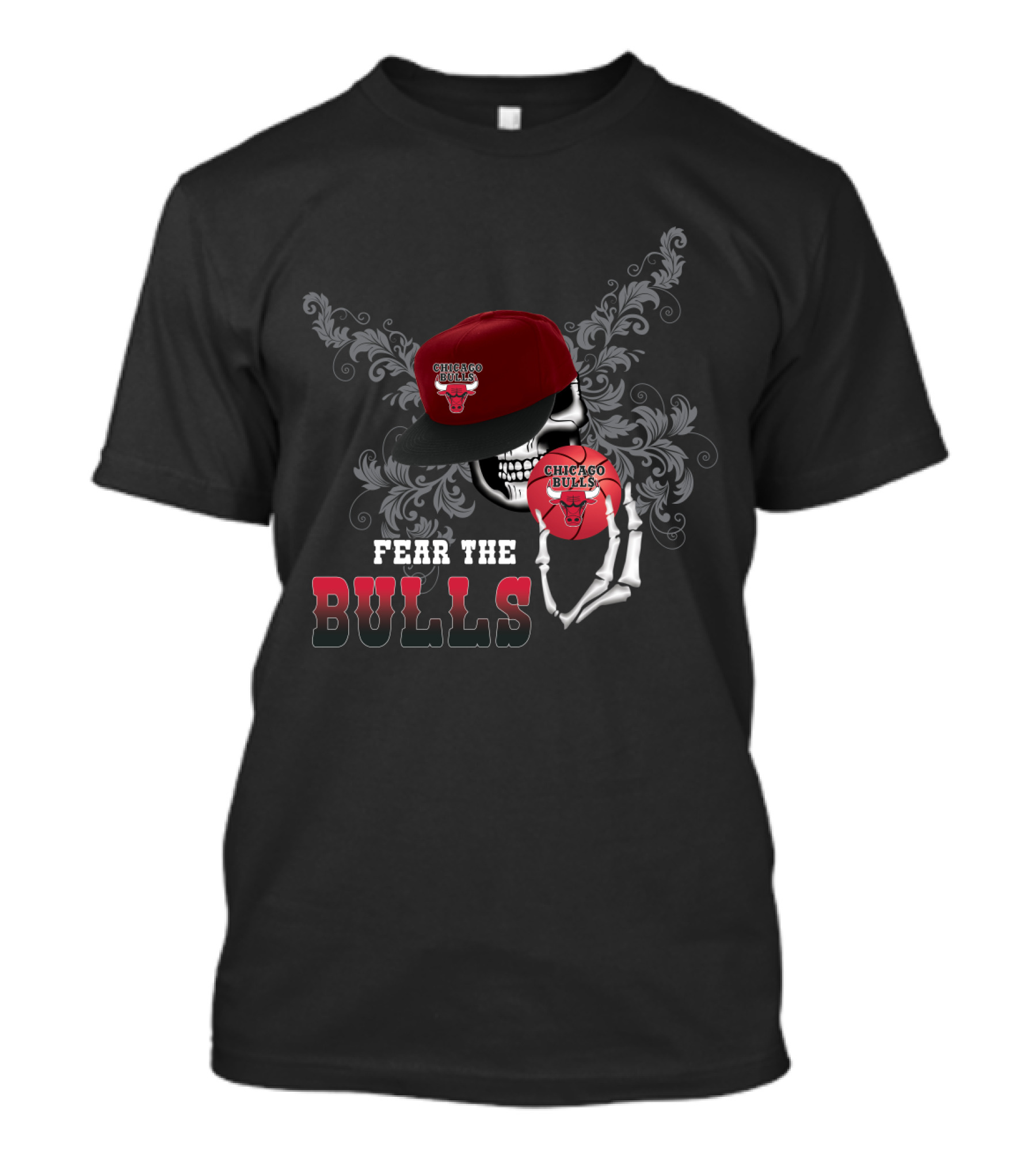 Fear The Bulls Chicago Bulls Fans Skull Snapback T-Shirt