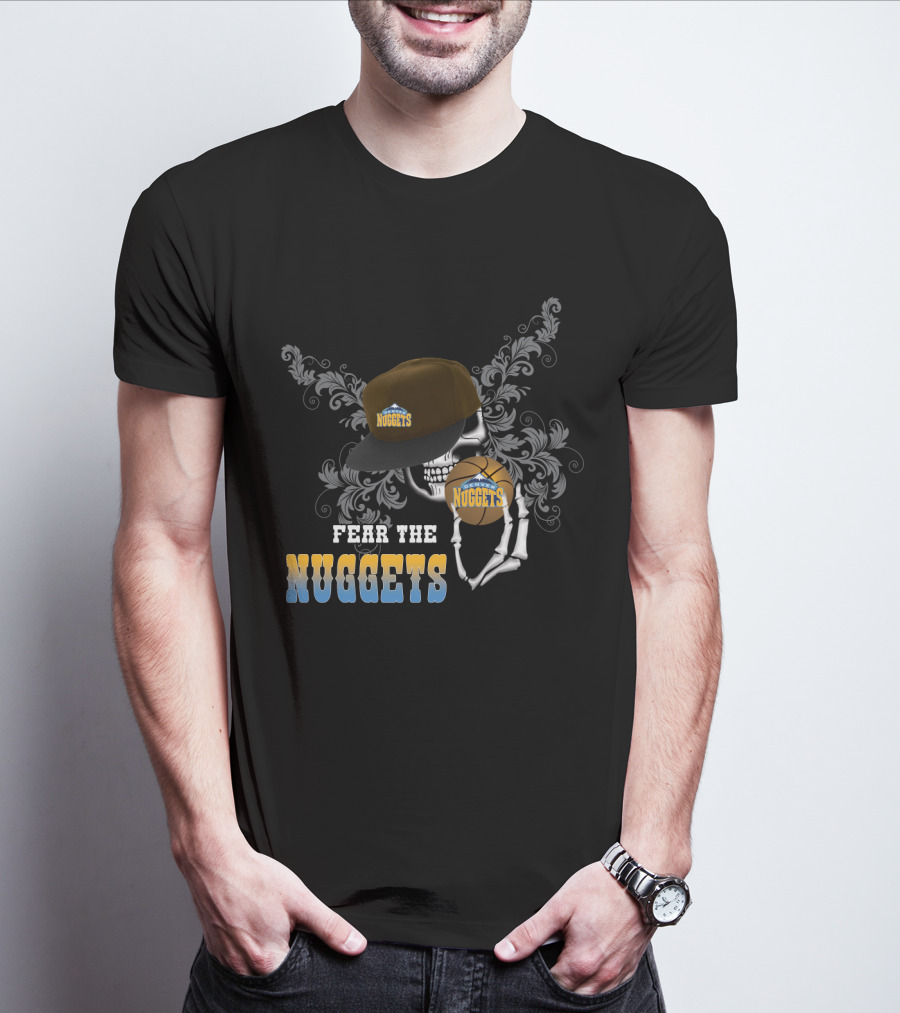 Fear The Nuggets Skull Cap Basketball Fan Tribute T-Shirt