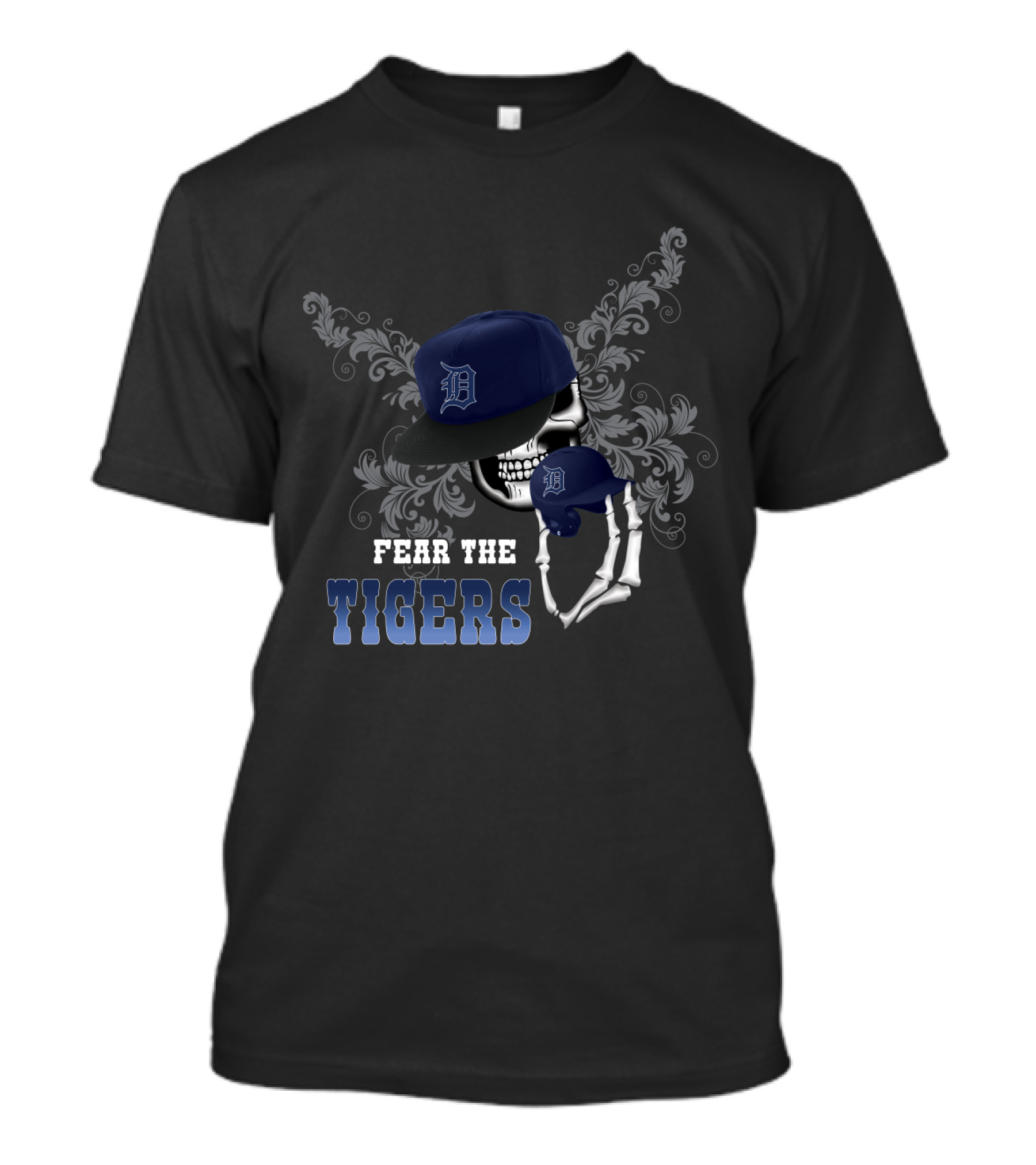 Fear The Detroit Tigers Skeleton With Cap And Floral T-Shirt