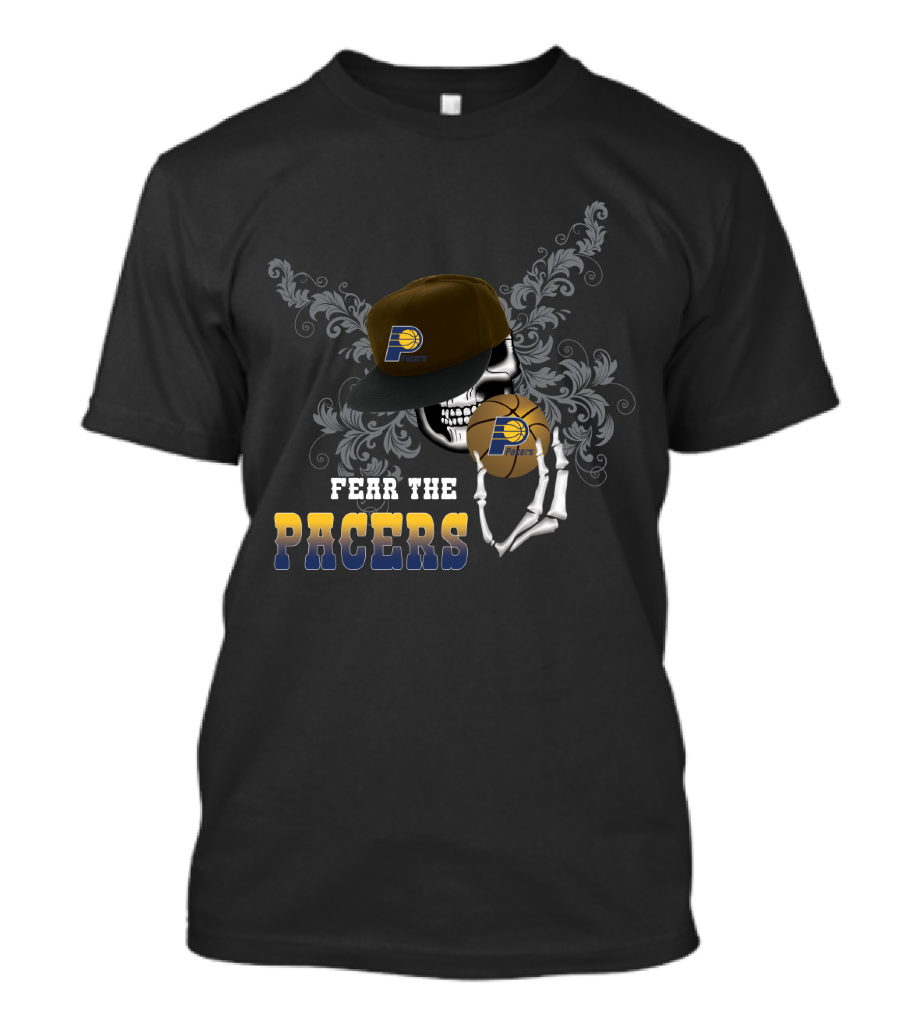 Fear The Pacers Indiana Skull And Basketball Cap T-Shirt