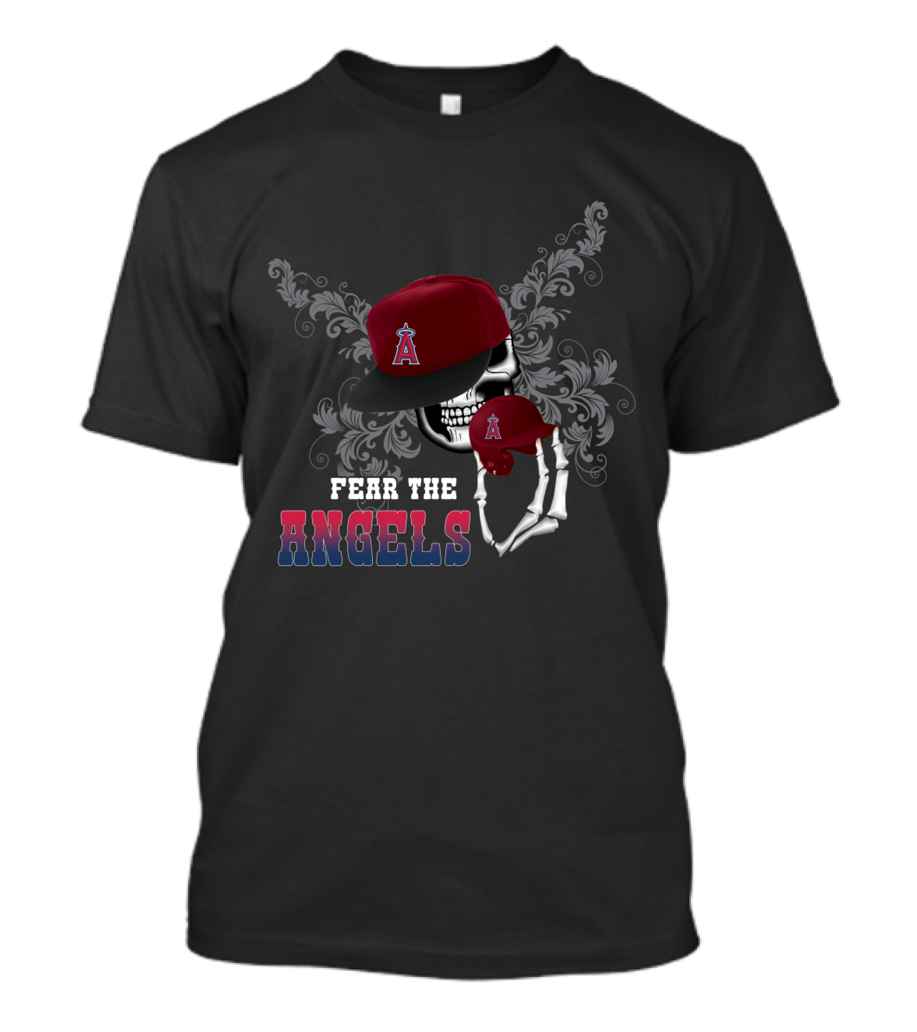 Fear The Los Angeles Angels Skeleton Skull Cap T-Shirt