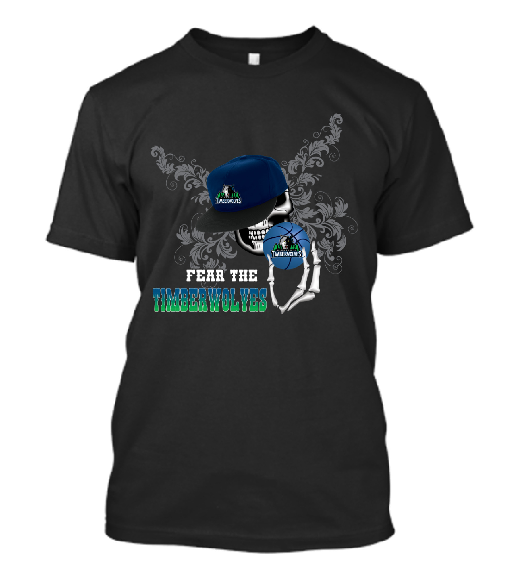 Fear The Timberwolves Skull With Hat And Basketball For Minnesota Fans T-Shirt