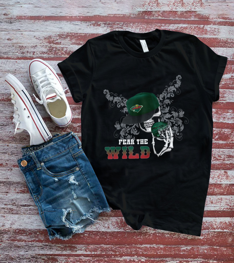 Fear The Minnesota Wild Skull With Hockey Cap And Stick T-Shirt