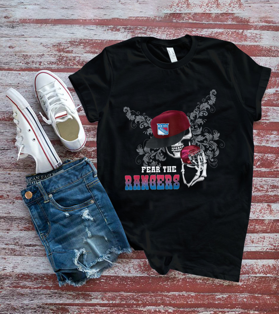 Fear The New York Rangers Skull With Hockey Helmet And Cap T-Shirt