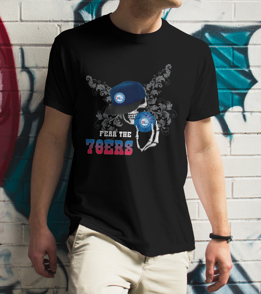 Fear The 76ers Philadelphia Basketball Skull With Cap T-Shirt