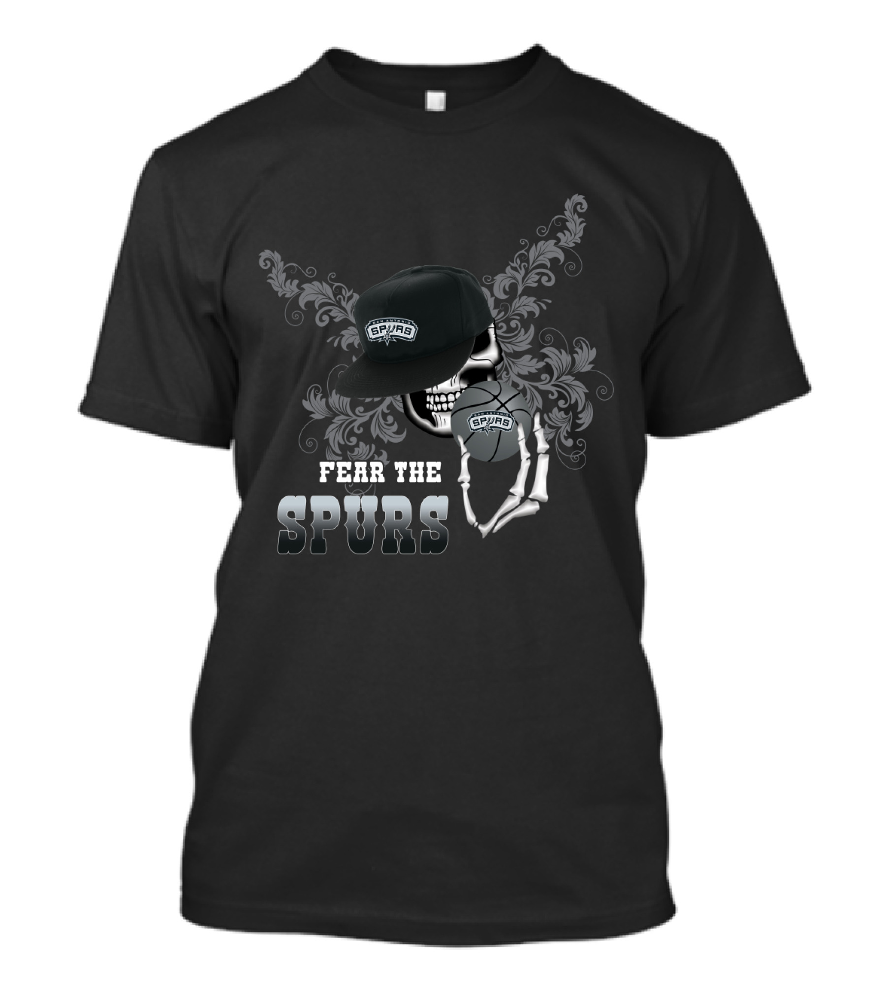 Fear The Spurs Skull With Cap And Basketball For San Antonio Fans T-Shirt