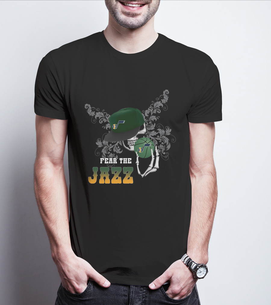 Fear The Jazz Skull With Basketball And Cap With Utah Jazz T-Shirt