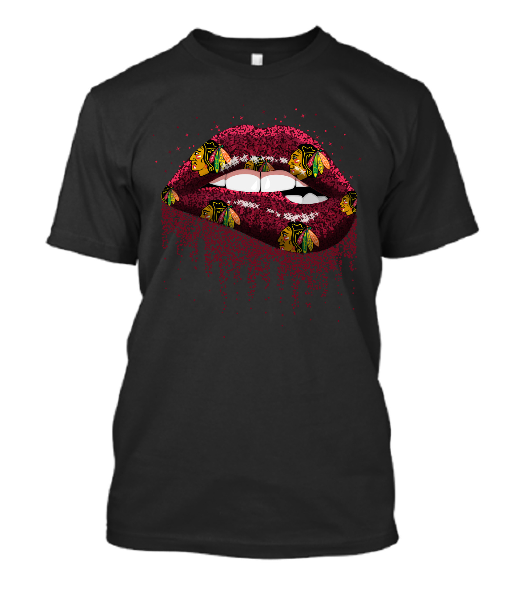 Chicago Blackhawks Glitter Lips Fashion For Fans T-Shirt