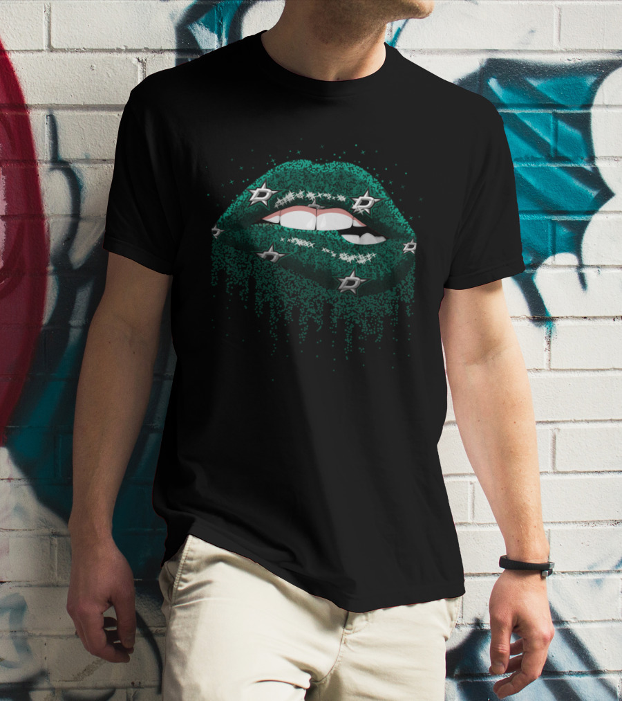 Green Glitter Lips Featuring Stars Iconography For Dallas Fans T-Shirt