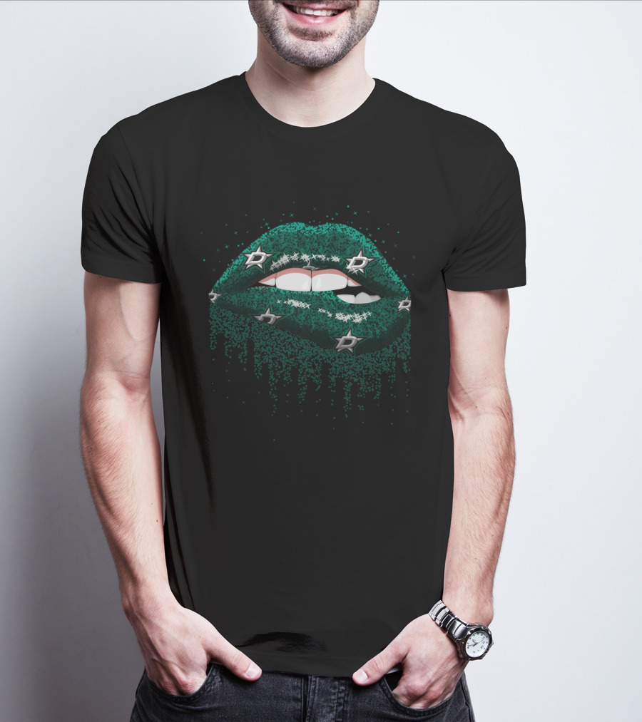 Green Glitter Lips Featuring Stars Iconography For Dallas Fans T-Shirt