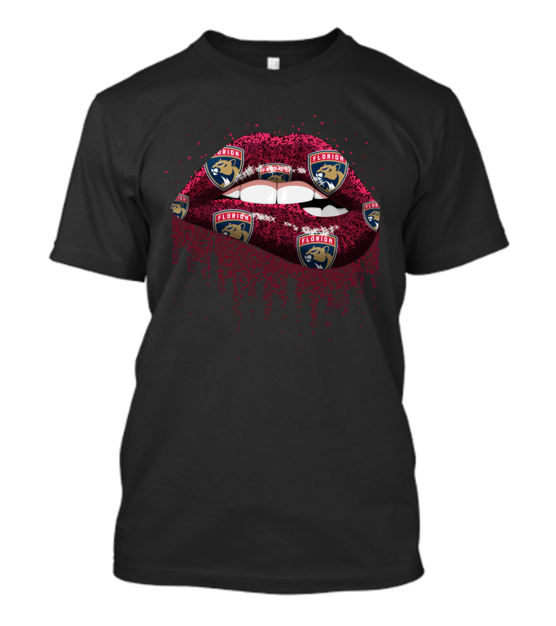 Florida Panthers Glitter Lips Fan Art With Team T-Shirt
