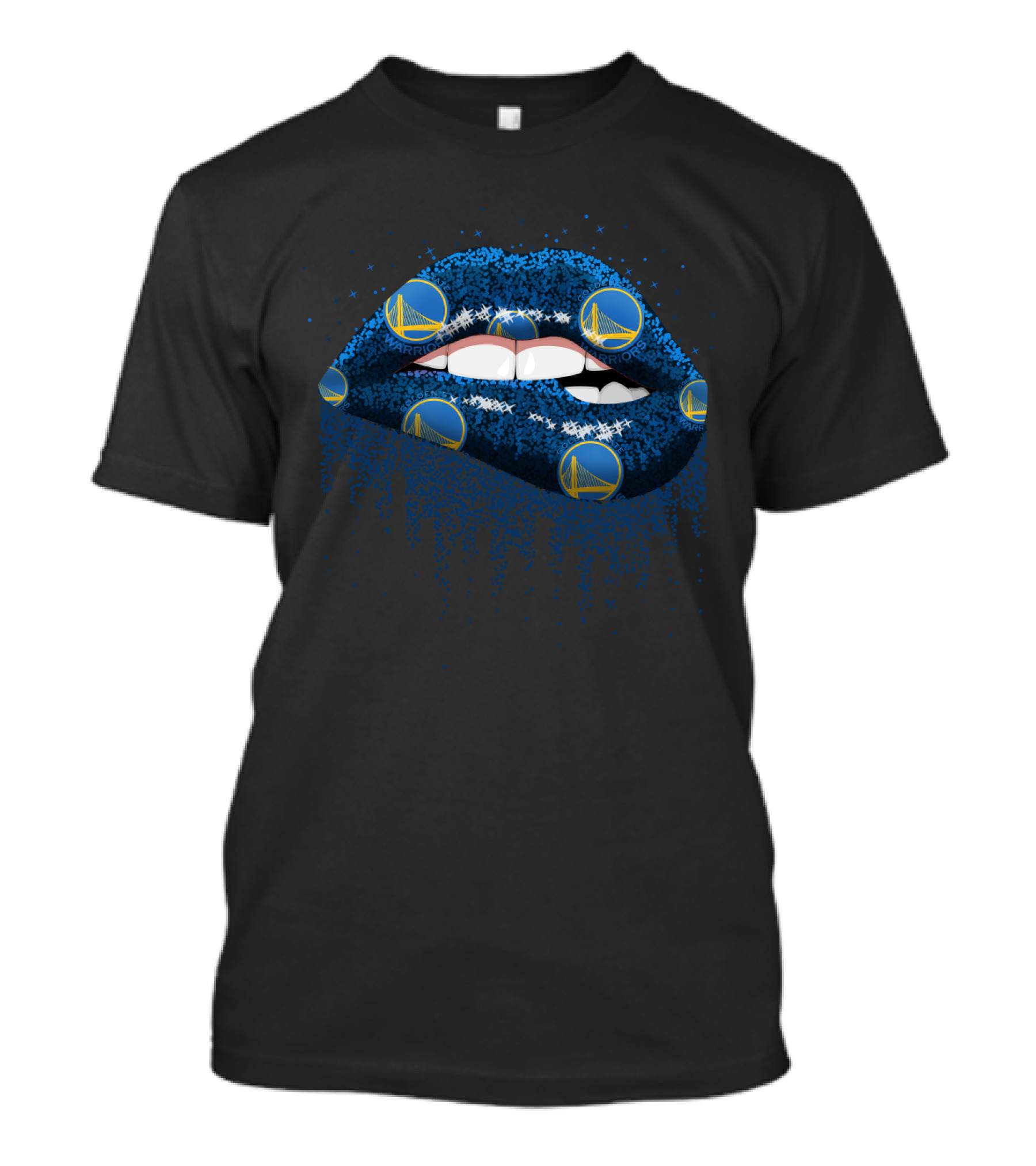 Glitter Lips Golden State Warriors Fans Blue And Gold Logos T-Shirt